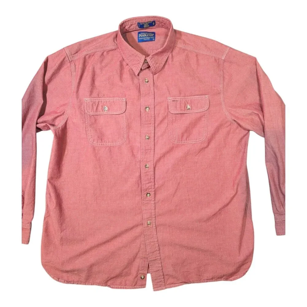 Pendleton Long Sleeve Button-Up Blake Chambray Shirt Heather Red Men's Large - Picture 1 of 6